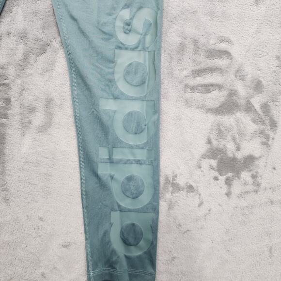 Adidas Leggings Womens S Green Climalite Logo Spellout Athletic Yoga Running Gym - Picture 2 of 12
